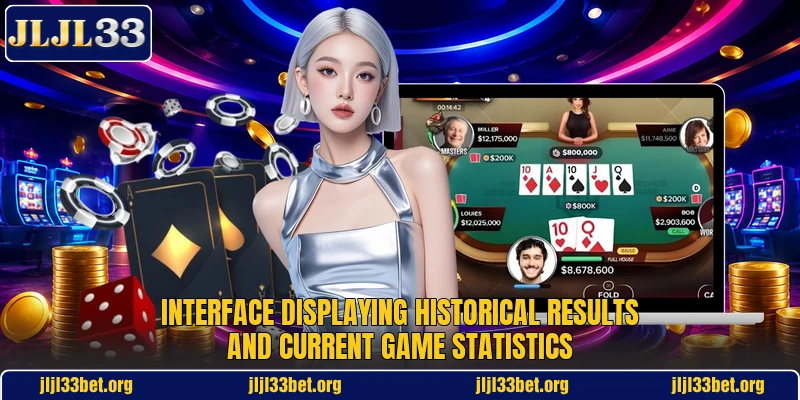 Interface displaying historical results and current game statistics