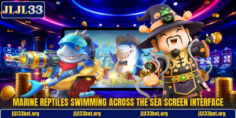 Marine reptiles swimming across the sea screen interface
