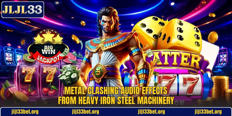 Metal clashing audio effects from heavy iron steel machinery