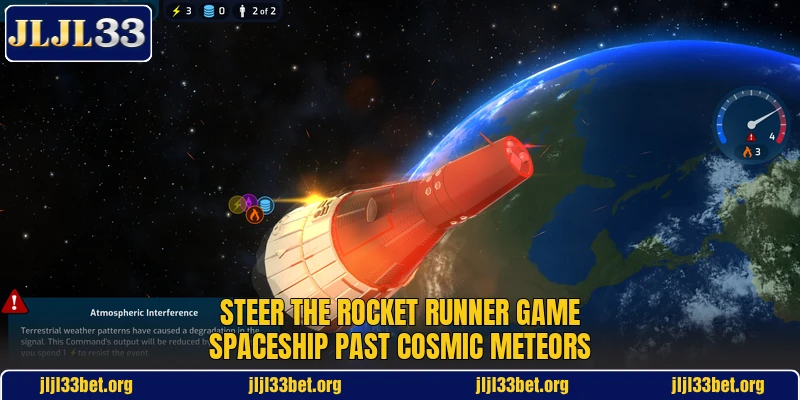 Steer the Rocket Runner Game spaceship past cosmic meteors