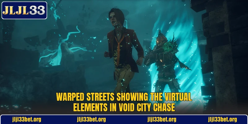 Warped streets showing the virtual elements in Void City Chase